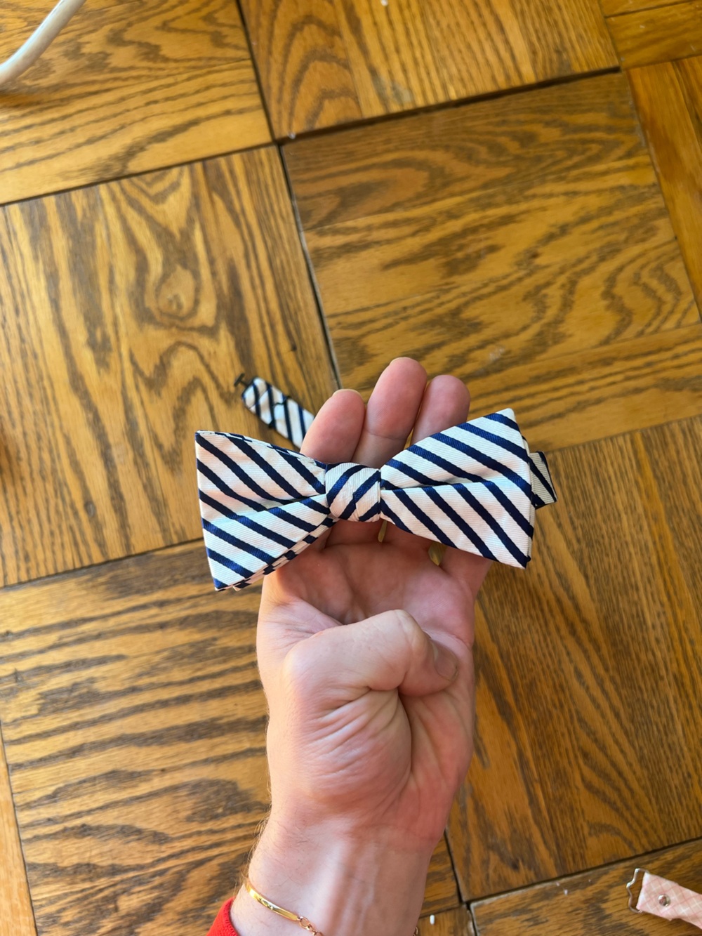 Chaps Navy and White Striped Bow Tie